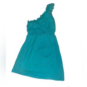 2012 aeropostale bright blue one shoulder ruffle mini dress